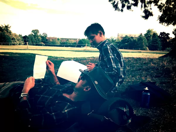 Last minute scipt revision in Oxford before the ferry